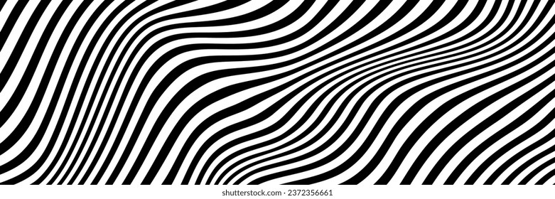 Ola de ilusión óptica abstracta. Líneas blancas y negras con efecto de distorsión. Patrón de rayas geométricas.