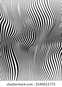 Abstract optical illusion wave black and white lines with distortion effect. Abstract wave background, black and white wavy stripes or lines design.