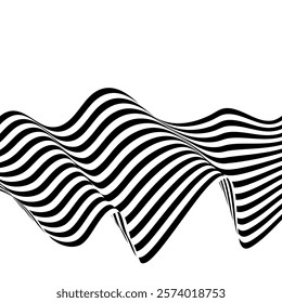 Abstract optical illusion wave. Black and white lines with distortion effect. Vector geometric stripes pattern.