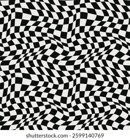 Abstract optical illusion wave. Black and white squares with distortion effect. Vector geometric stripes pattern.