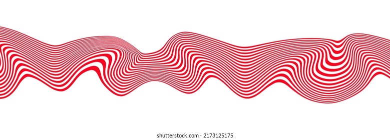 Abstract optical illusion wave. A flow of red and white stripes forming a wavy distortion effect. Vector Illustration.