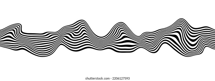 Abstract optical illusion wave. A flow of black and white stripes forming a wavy distortion effect. Vector Illustration.