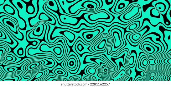  Abstract optical illusion wave. A flow of black and green stripes forming a wavy distortion effect. Vector Illustration.
