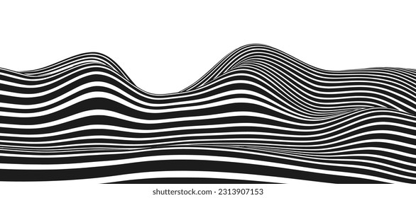 Abstract optical illusion wave. A flow of black and white stripes forming a wavy distortion effect. Vector Illustration.