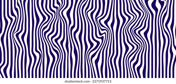Abstract optical illusion wave on white background. A flow of blue and white stripes forming a wavy distortion effect. Vector Illustration.