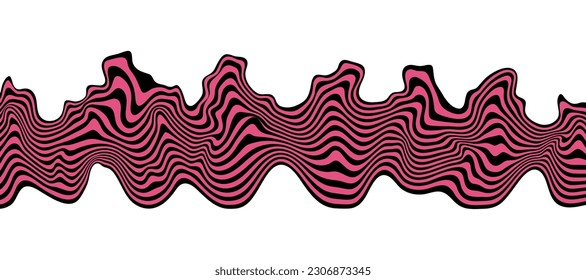 Abstract optical illusion wave on a white background. Flow of black and pink stripes forming a wavy distortion effect. Vector illustration.