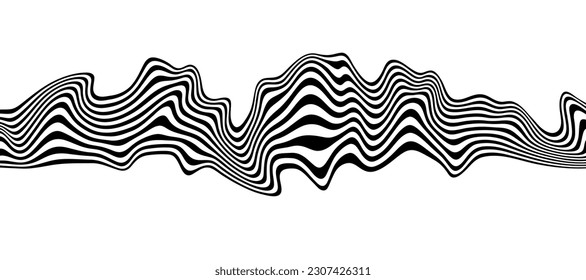 Abstract optical illusion wave on white background. A flow of black and white stripes forming a wavy distortion effect. Vector Illustration.