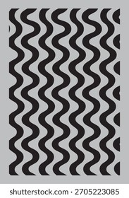 Ilusión óptica Abstractas con líneas negras onduladas sobre un fondo gris, creando una sensación de movimiento y distorsión.