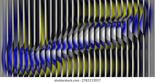 Abstract Optical Pattern of Blue and Yellow Vertical Stripes With Wave Interference Illusion