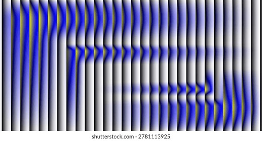 Abstract Optical Pattern of Blue and Yellow Vertical Stripes With Wave Interference Illusion