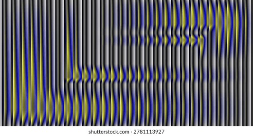 Abstract Optical Pattern of Blue and Yellow Vertical Stripes With Wave Interference Illusion