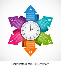 Abstract options infographics template. Arrows around the clock.