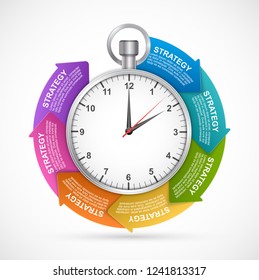 Abstract options infographics template. Arrows around the stopwatch.
