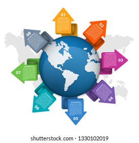 Abstract options infographics template. Arrows around the planet earth.