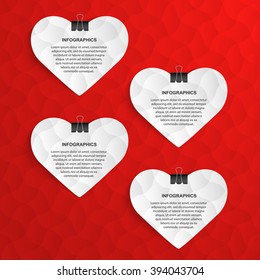 Abstract options infographics template with paper hearts.