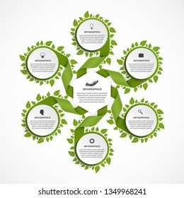 Abstract options infographics template. Ribbons with green leaves. Infographics for business presentations or information banner.