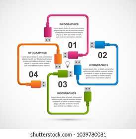 Abstract options infographics template. USB cable. Infographics for business presentations or information banner.