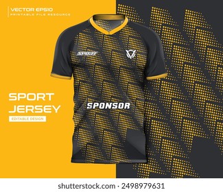 abstract orange arrow dot t shirt mockup sport jersey design for football soccer, racing, e sports, running design kit