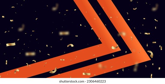Abstract orange arrow on dark blue background with golden confetti celebration party happy winner concept. Vector illustration