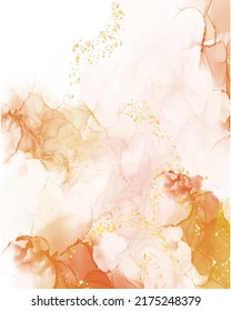 Resumen de arte naranja con oro - fondo con hermosas manchas y manchas hechas con tinta de alcohol y pigmento dorado.