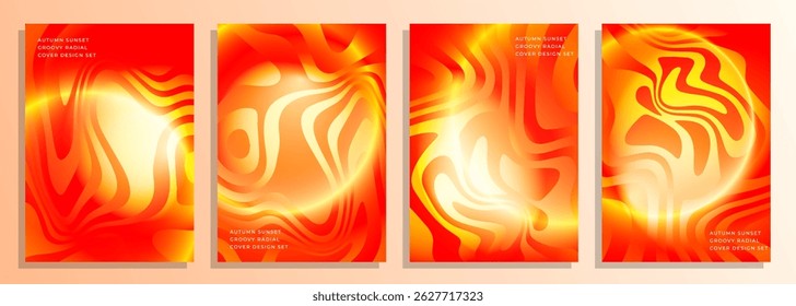 abstract orange autumn groovy radial gradient cover design set, for poster, flyer, cover, magazine, brochure, etc.
a4 size EPS 10 vector design set.