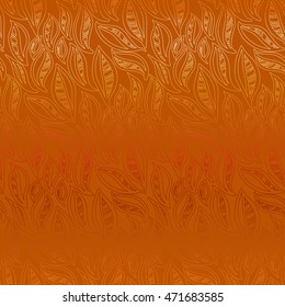 Abstract orange autumn leaves pattern background. Seamless linear floral pattern. Packing or wrapping paper, fabric design texture template. Vector illustration stock vector.