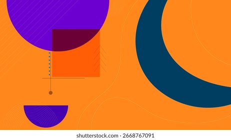 ABSTRACT ORANGE BACKGROUND COLORFUL DESIGN WITH SQUARE CIRCLE GEOMETRIC SHAPES VECTOR TEMPLATE GOOD FOR MODERN WEBSITE, WALLPAPER, COVER DESIGN 