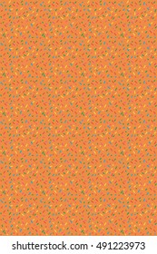 Abstract orange background with confetti. Vector seamless pattern with geometric figures. Hipster fill. Color image. Holiday composition. Multipurpose backdrop. Stocking up for the holidays, workspace