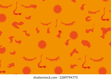 Abstract orange background with eyes. Psychedelic Art. Crazy backdrop. Vector illustration. Futuristic Background. Dali style.