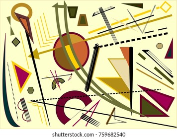 Abstract  orange  background ,fancy  geometric and curved shapes , expressionism art style