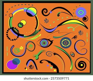 Abstract orange  background ,fancy  shapes , expressionism art style