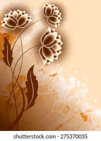 Abstract Orange Background with Flowers.
