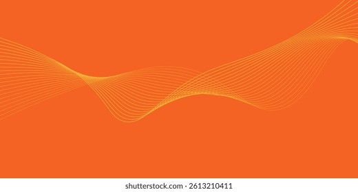 Abstract orange background with flowing wave lines. Glowing wavy lines. Shiny colorful moving lines design element. Modern dynamic wave pattern. Suit for website, poster, brochure, banner, flyer