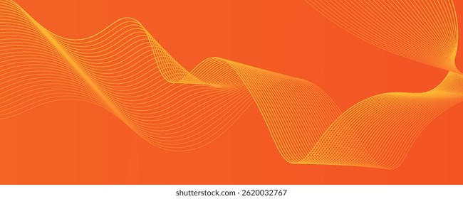 Abstract orange background with flowing wave lines. Glowing wavy lines. Shiny colorful moving lines design element. Modern dynamic wave pattern. Suit for website, poster, flyer, banner.