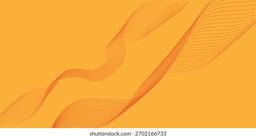 Abstract orange background with flowing wave lines. Glowing wavy lines modern simple