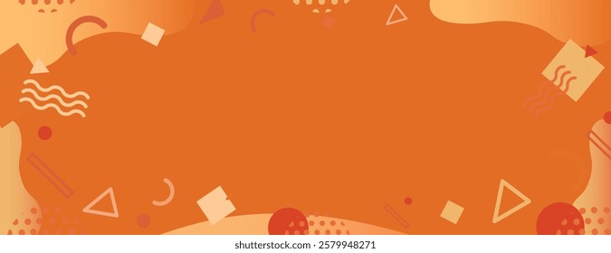 Abstract orange background with geometric shapes. The background features orange tones and smooth textures, creating a vibrant orange theme. Memphis pattern frame background. Orange background vector.