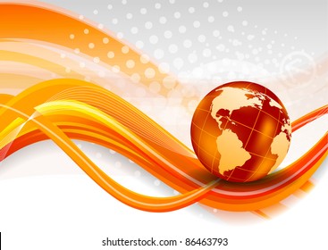 Abstract orange background with globe