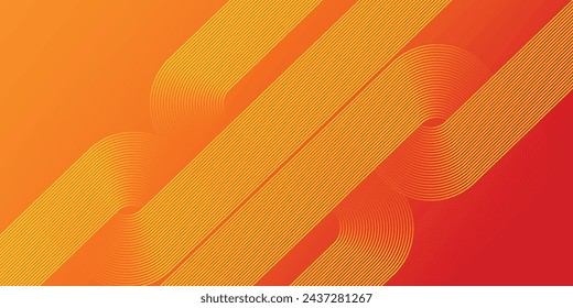 Abstract orange background with glowing diagonal rounded lines. Modern yellow gradient geometric shape design element. Minimal geometric. Futuristic concept.