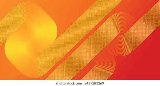 Abstract orange background with glowing diagonal rounded lines. Modern yellow gradient geometric shape design element. Minimal geometric. Futuristic concept.
