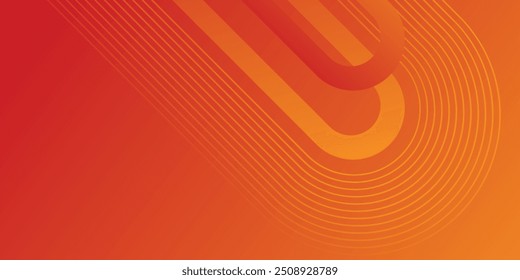 Abstract orange background with glowing diagonal rounded lines. Modern yellow gradient geometric shape design element. Minimal geometric. Futuristic concept. 