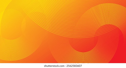 Abstract orange background with glowing diagonal rounded lines. Modern yellow gradient geometric shape design element. Minimal geometric. Futuristic concept.