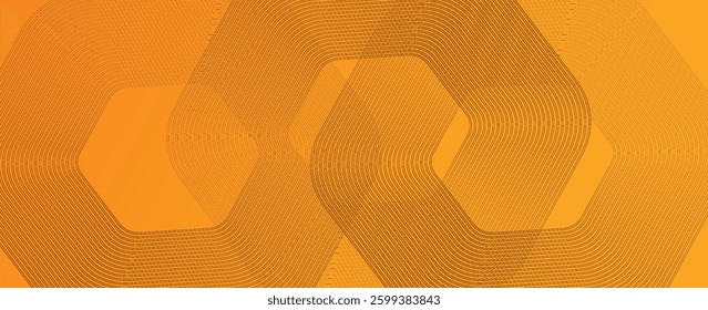 Abstract orange background with glowing geometric lines. Modern shiny orange hexagon lines pattern. Technology futuristic concept. Suit for poster, banner, brochure, cover, flyer. Vector illustration