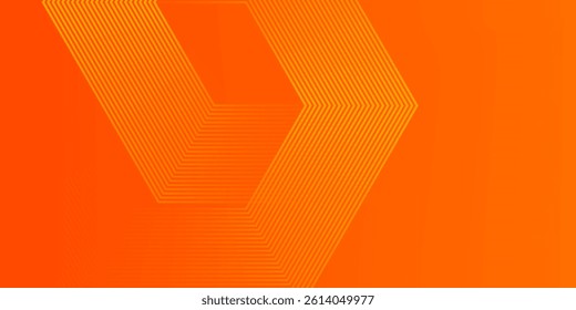 Abstract orange background with glowing geometric lines. Modern shiny yellow hexagon lines pattern. Technology futuristic concept. Suit for poster, banner, brochure, cover, flyer. EPS 10