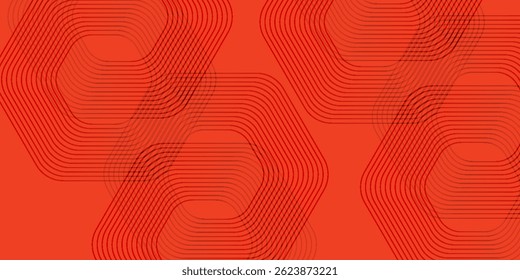 Abstract orange background with glowing geometric lines. Modern shiny yellow hexagon lines pattern. Technology futuristic concept. Suit for poster, banner, brochure, cover, flyer. illustration