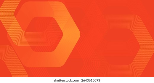 Abstract orange background with glowing geometric lines. Modern shiny yellow hexagon lines pattern. Technology futuristic concept. Suit for poster, banner, brochure, cover, flyer. Vector Eps10
