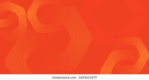 Abstract orange background with glowing geometric lines. Modern shiny yellow hexagon lines pattern. Vector Eps10