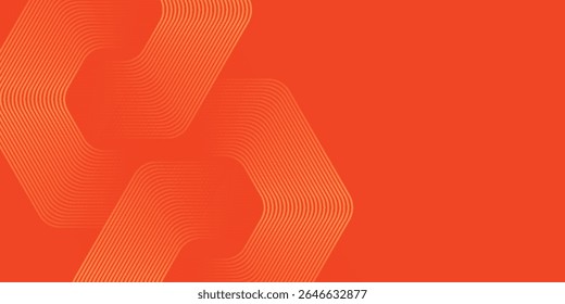 Abstract orange background with glowing geometric lines. Modern shiny yellow hexagon lines pattern. Technology futuristic concept. Suit for poster, banner, brochure, cover, flyer. Vector illustratio