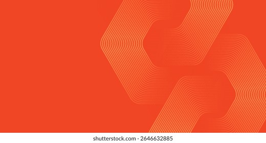 Abstract orange background with glowing geometric lines. Modern shiny yellow hexagon lines pattern. Technology futuristic concept. Suit for poster, banner, brochure, cover, flyer. Vector illustratio