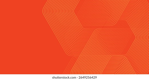 Abstract orange background with glowing geometric lines. Modern shiny yellow hexagon lines pattern. Technology futuristic concept. Suit for poster, banner, brochure, cover, flyer. Vector illustratio