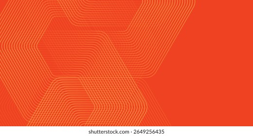Abstract orange background with glowing geometric lines. Modern shiny yellow hexagon lines pattern. Technology futuristic concept. Suit for poster, banner, brochure, cover, flyer. Vector illustratio